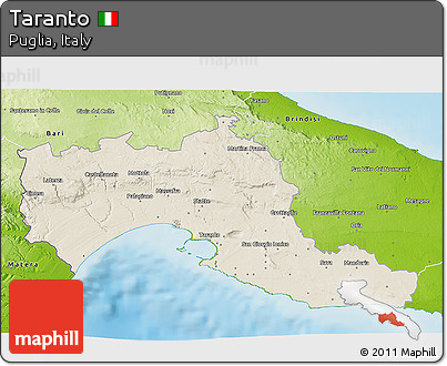 Shaded Relief 3D Map of Taranto, physical outside