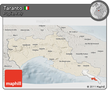 Shaded Relief 3D Map of Taranto, semi-desaturated