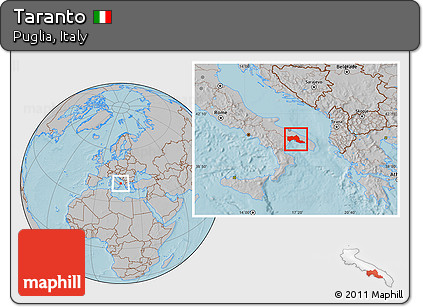 Gray Location Map of Taranto, hill shading