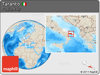 Shaded Relief Location Map of Taranto, highlighted parent region