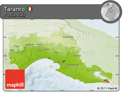 Physical Map of Taranto, lighten