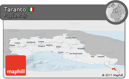 Gray Panoramic Map of Taranto, single color outside