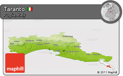 Physical Panoramic Map of Taranto, cropped outside