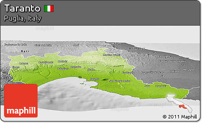 Physical Panoramic Map of Taranto, desaturated