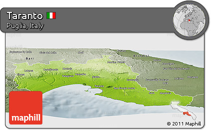 Physical Panoramic Map of Taranto, semi-desaturated