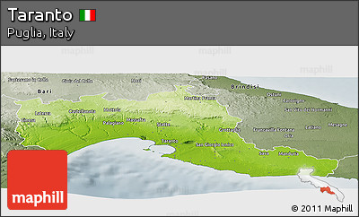 Physical Panoramic Map of Taranto, semi-desaturated