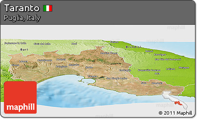 Satellite Panoramic Map of Taranto, physical outside