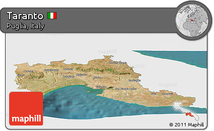 Satellite Panoramic Map of Taranto, single color outside