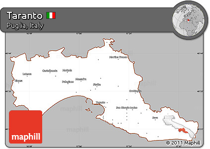 Gray Simple Map of Taranto, cropped outside