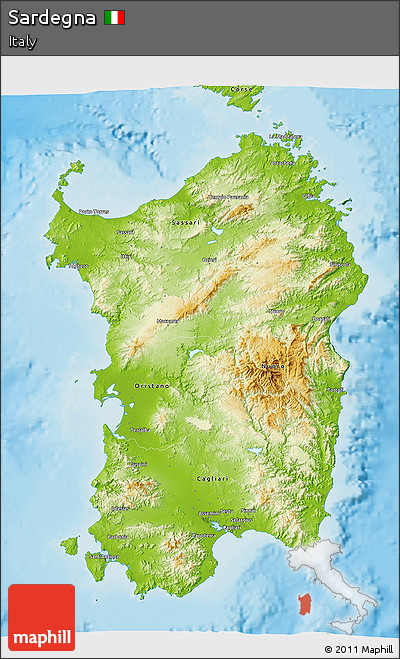 Physical 3D Map of Sardegna