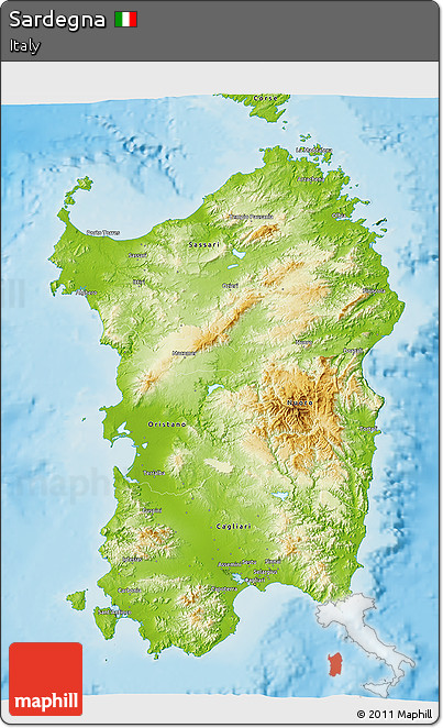 Physical 3D Map of Sardegna