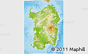 Physical 3D Map of Sardegna, political shades outside