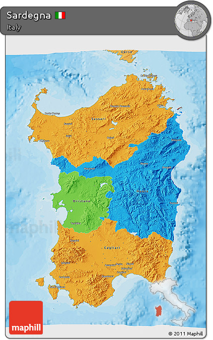 Political 3D Map of Sardegna