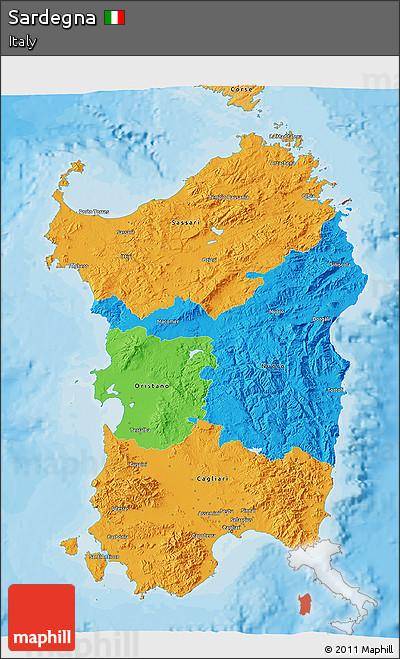 Political 3D Map of Sardegna