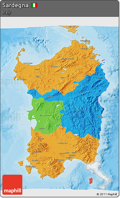 Political 3D Map of Sardegna