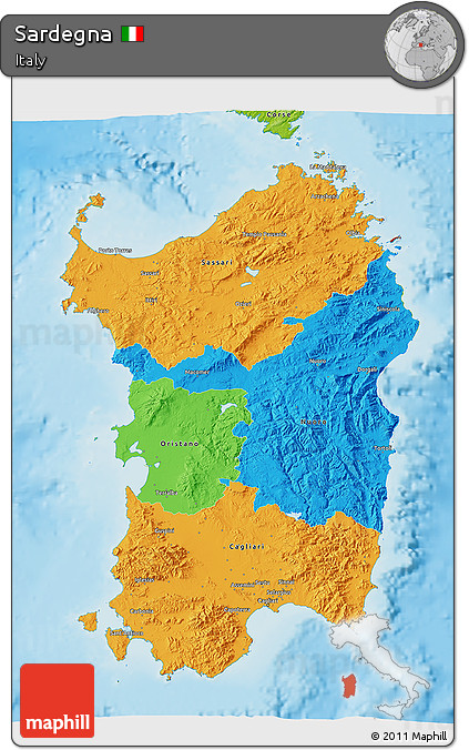 Political 3D Map of Sardegna, physical outside