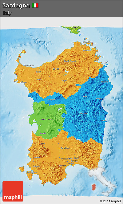 Political 3D Map of Sardegna, physical outside
