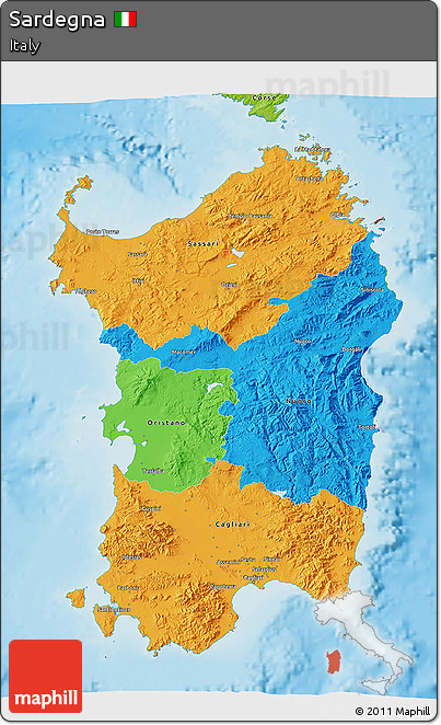 Political 3D Map of Sardegna, physical outside