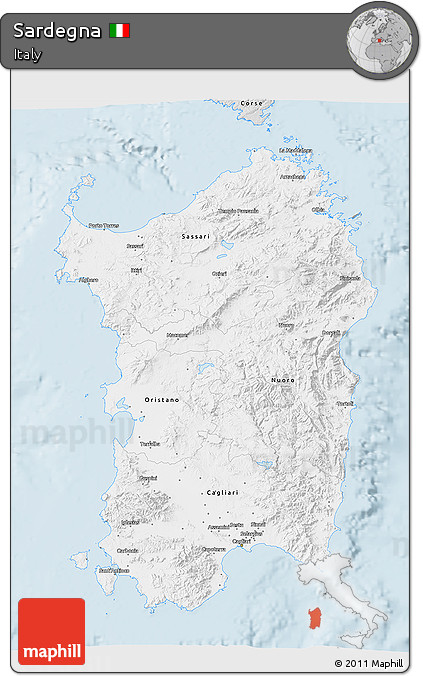 Silver Style 3D Map of Sardegna
