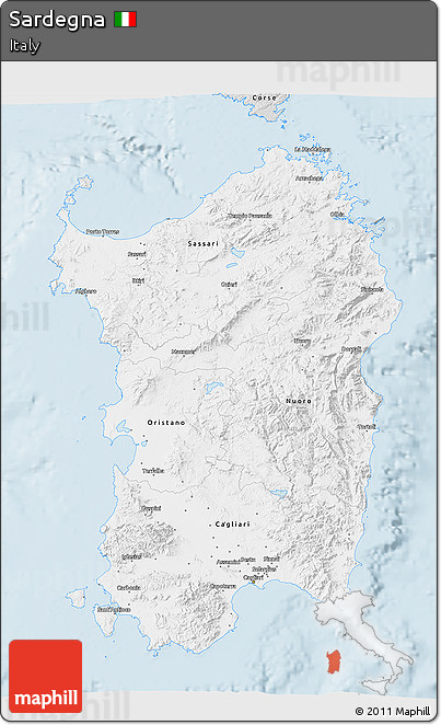 Silver Style 3D Map of Sardegna