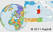 Political Location Map of Sardegna, highlighted country