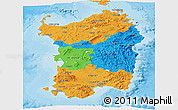 Political Panoramic Map of Sardegna, political shades outside