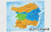 Political Panoramic Map of Sardegna, shaded relief outside