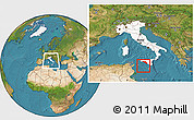 Satellite Location Map of Agrigento, highlighted country, within the entire country
