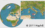 Satellite Location Map of Agrigento, highlighted parent region, within the entire country