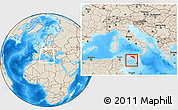 Shaded Relief Location Map of Agrigento, within the entire country
