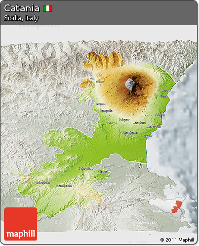 Physical 3D Map of Catania, lighten, semi-desaturated