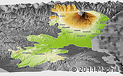 Physical Panoramic Map of Catania, darken, desaturated