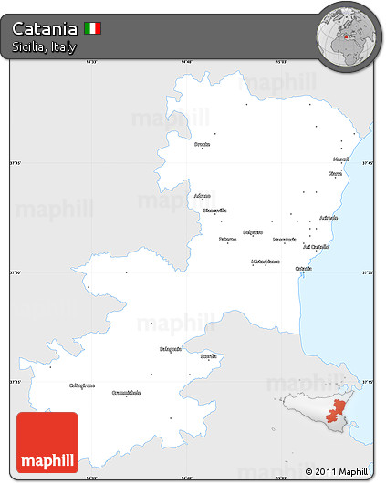 Silver Style Simple Map of Catania, single color outside