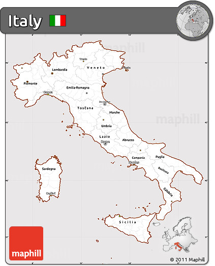 Classic Style Simple Map of Italy, cropped outside