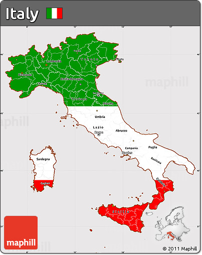 Flag Simple Map of Italy, flag rotated
