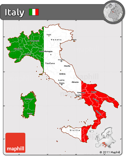 Flag Simple Map of Italy