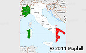 Flag Simple Map of Italy, single color outside, borders and labels, flag centered