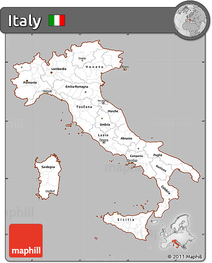 Gray Simple Map of Italy, cropped outside