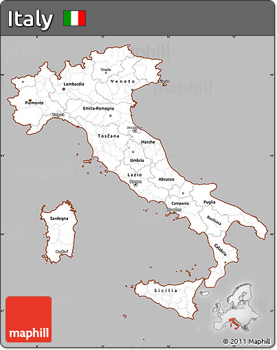 Gray Simple Map of Italy, cropped outside