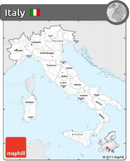Silver Style Simple Map of Italy, single color outside