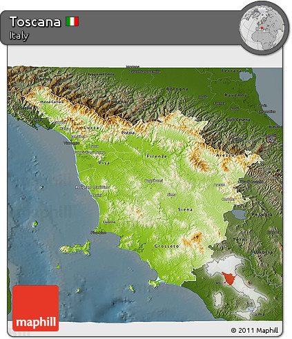 Physical 3D Map of Toscana, darken