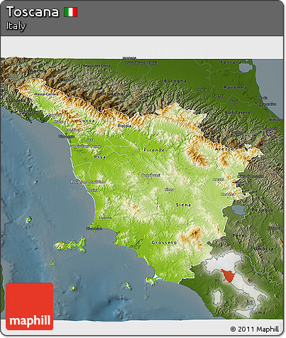 Physical 3D Map of Toscana, darken