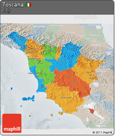 Political 3D Map of Toscana, lighten, semi-desaturated
