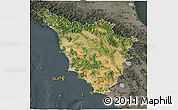 Satellite 3D Map of Toscana, darken, semi-desaturated