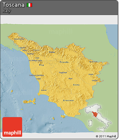 Savanna Style 3D Map of Toscana, single color outside