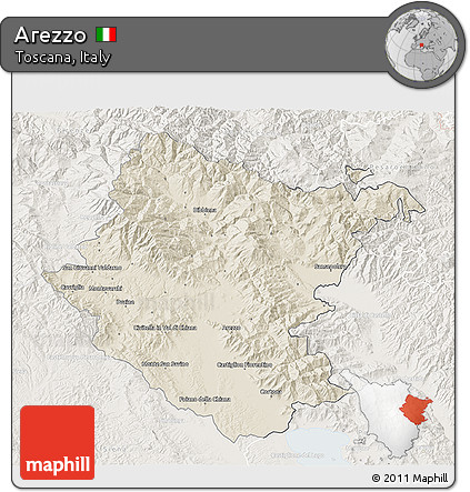 Shaded Relief 3D Map of Arezzo, lighten