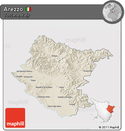 Shaded Relief 3D Map of Arezzo, single color outside