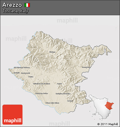 Shaded Relief 3D Map of Arezzo, single color outside