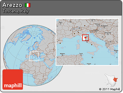Gray Location Map of Arezzo, highlighted parent region, within the entire country