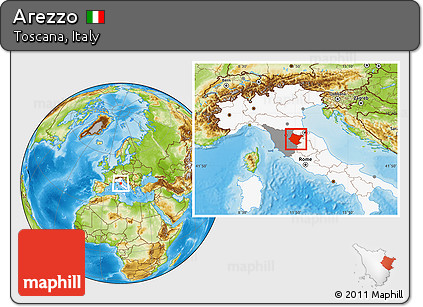 Physical Location Map of Arezzo, highlighted country, highlighted parent region